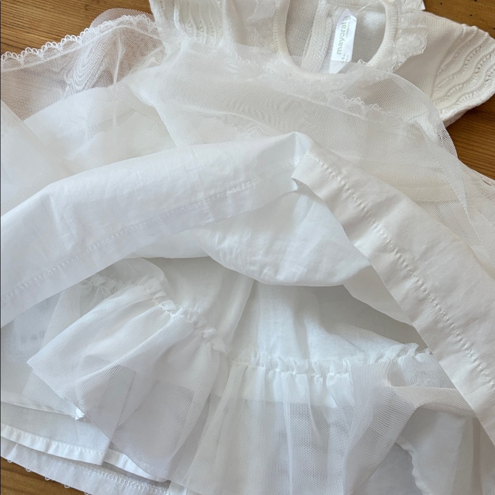 New! MAYORAL 75 White Knit & Woven Layered Dress Ceremony Dress - Picture 6 of 7